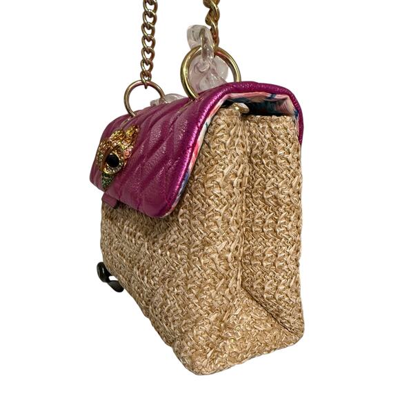 Kurt Geiger Hot Pink Fuchia Raffia Kensington Convertible Bag Chain Designer - Picture 14 of 16
